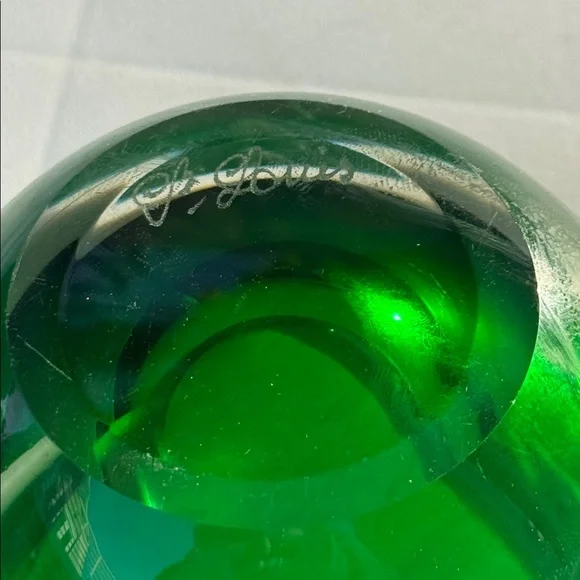 Vtg Rare St Louis Crystal France Art Glass Emerald Green Mini Bowl Ashtray 4” - Picture 4 of 6